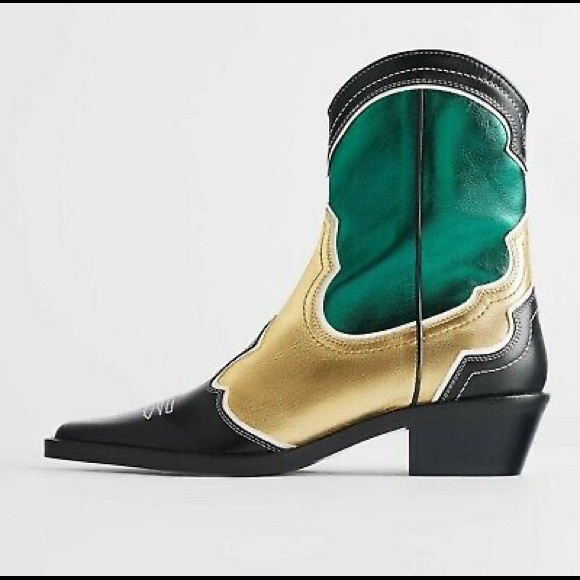 Zara Shoes Zara Pieced Leather Cowboy Boots Greengoldblack New Poshmark